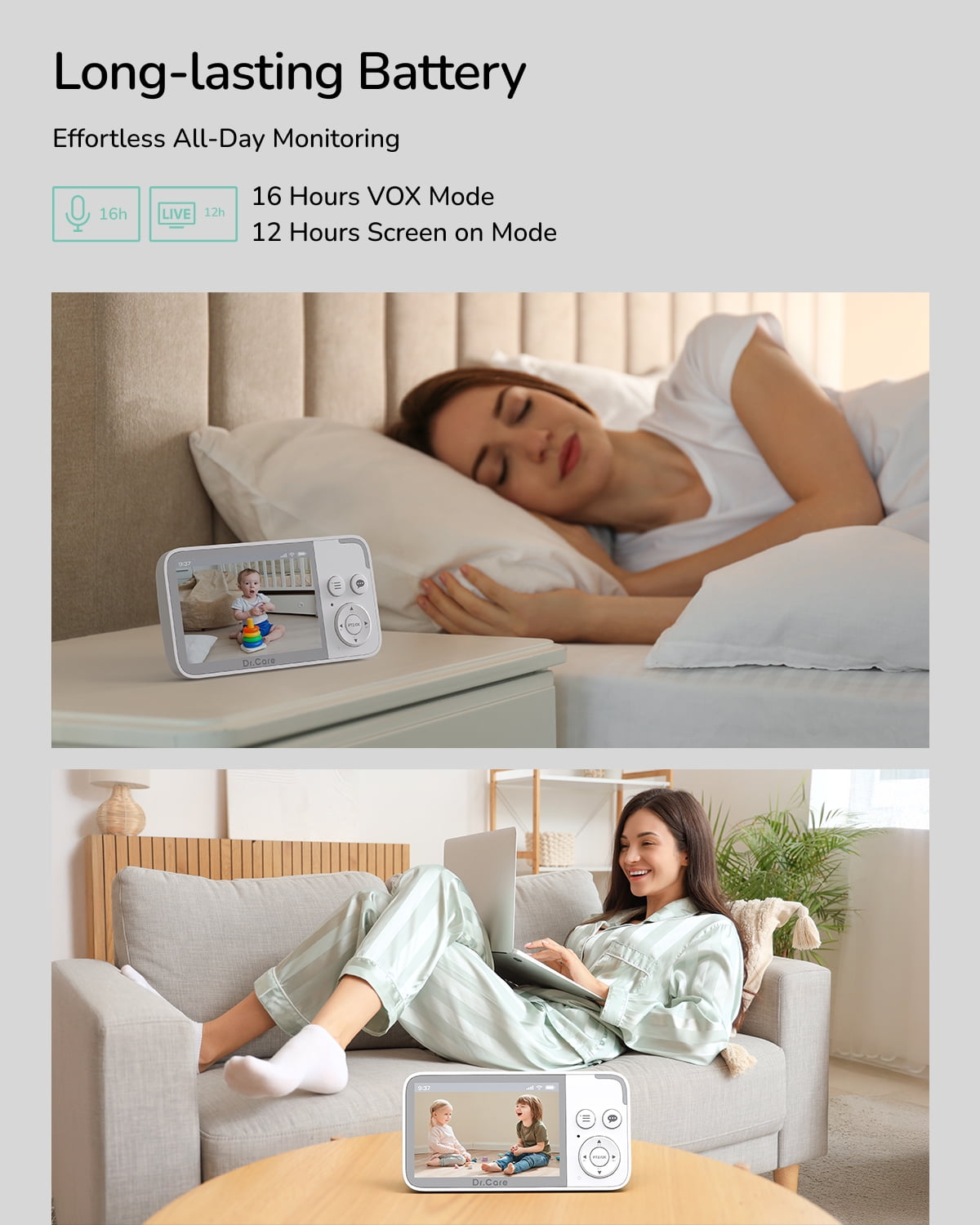 Dr.Care 3.5" Video Baby Monitor with 4X Zoom Camera, 2-Way Audio, Video Recording, Night Vision