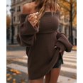thumbnail image 6 of Women'S Off the Shoulder Sweater Oversized Batwing Sleeve Loose Pullover Sweaters Tops Brown XL, 6 of 10