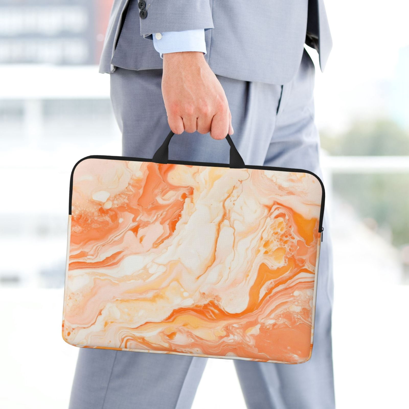 Laptop Sleeve Bag For Women Men 14inch Waterproof Durable Protective Computer Carrying Cover Handle Laptop Case Bag Peachpuff Marble_1