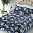 thumbnail image 3 of Ambesonne Tropical Fitted & Flat Sheet with Sham 3 Pcs Set, Aloha Hibiscus Flowers, Twin, Dark Lavender Coral White, 3 of 5