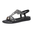 thumbnail image 3 of IEMIEMIEM Women's Flat Sandals with Rhinestones Sparkling Boho Dressy Ladies' Sandal Women's Wide Width Sandals Non Slip on Elastic Ankle Strap Beach Shoes Black 7.5 Wide, 3 of 9