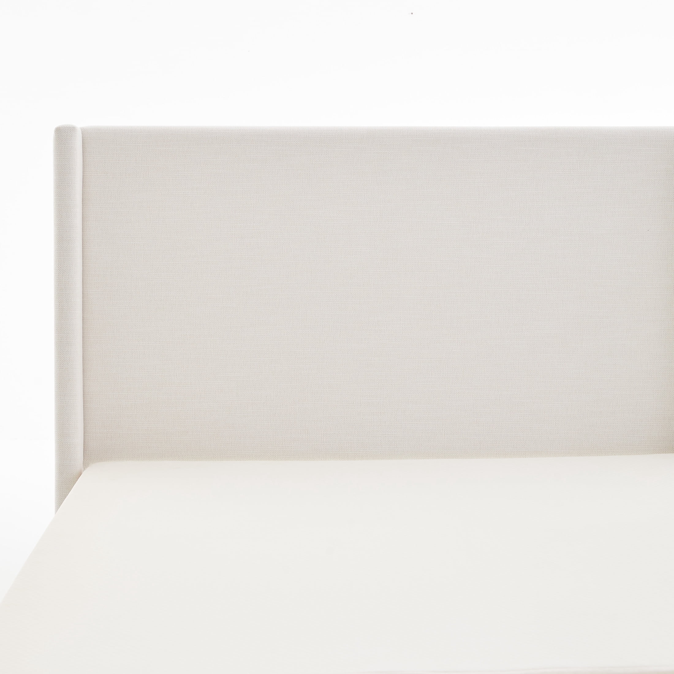 Noble House Hosford Full Canvas Upholstered Wingback Bed, Wood Base Platform Bed with Wingback Headboard, Ivory