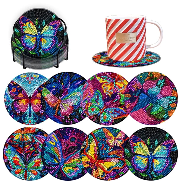 Kits Posavasos Acrílico 8 Piezas Con Soporte Cgtredaw Mariposa #8