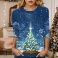 thumbnail image 2 of larppty Merry Christmas Shirt for Women Christmas Tree Plus Size Crew Neck Long Sleeve Holiday Tee Tops (Light Blue, L), 2 of 4