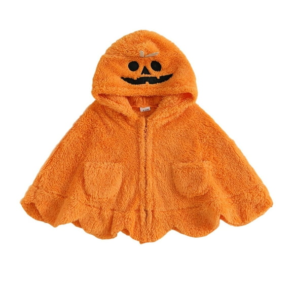 Gubotare Baby Fleece Baby Halloween Cloak Cape Zipper Winter Fleece Coat for Toddler Hooded Warm Fleece Baby Halloween Cloak Cape for Girls Size 2T 3T (Orange,2-3 Years)