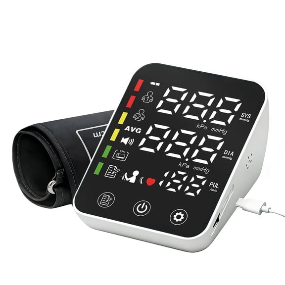 Blood Pressure Monitor - Rechargeable Upper Arm Cuff, Irregular Heartbeat Detection, Large LED Display for Home Use