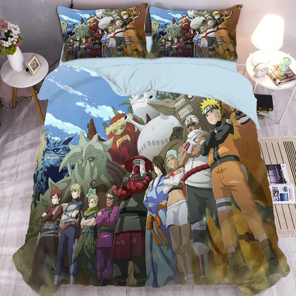 Anime Duvet Cover Naruto Bedding Sets Comic Comforter Cover Uzumaki Naruto/Killer  b/Gaara Quilt Cover Pillowcases for Boys Youth 