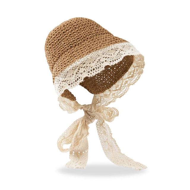 Sombrero de paja Pureborn para niña pequeña, ala ancha, protección solar, 48 cm