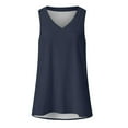 thumbnail image 3 of Charella Rayon Tank Tops Ladies Summer Loose Fit Solid Color Sleeveless V Neck Casual Tunics Cotton T-shirts (S, Navy), 3 of 3