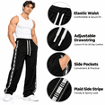 thumbnail image 3 of Tsesme Men's Straight Leg Sweatpants, Side Stripe Patchwork Loose Track Pants, Drawstring Elastic Waist Casual Athletic Trousers,M, 3 of 8