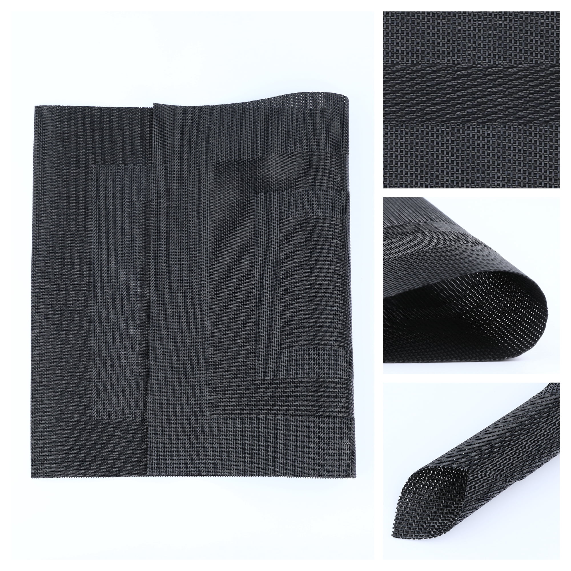 Unique Bargains Set of 6 Placemats for Kitchen Table Decor Black