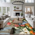 thumbnail image 3 of Area Rug for Living Room, Easter Non-Slip Indoor Large Carpet for Bedroom/Dining Room, Retro Spring Rabbit Flowers Plants Wooden Plank Washable Low-Profile Rectangle Floor Runner Rugs - 6 x 9 Ft, 3 of 8