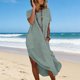 thumbnail image 2 of Vestido de Verano Casual de Mujer, Mezcla de Lino Cuello Redondo sin Mangas Botón Cambio Delantero, 2 of 9