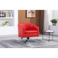 thumbnail image 2 of Swivel Accent Barrel Chair, Modern Tufted PU Leather Upholstered Armchair with Nailhead Trims and Metal Base, Comfy Single Sofa Chair Lounge Chair with Curved Backrest and Armrest for Living Room, Red, 2 of 7