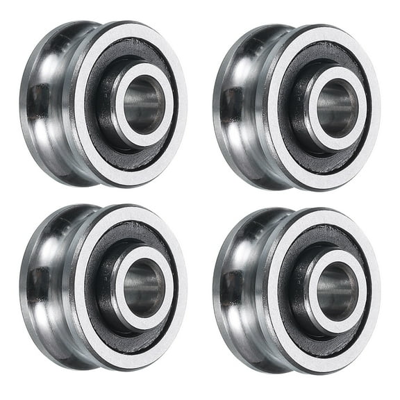 Uxcell 4 Packs SG15 U Groove Track Guide Bearing 5x17x8mm U Groove Roller Wheel (GCr15) Chrome Steel Bearings