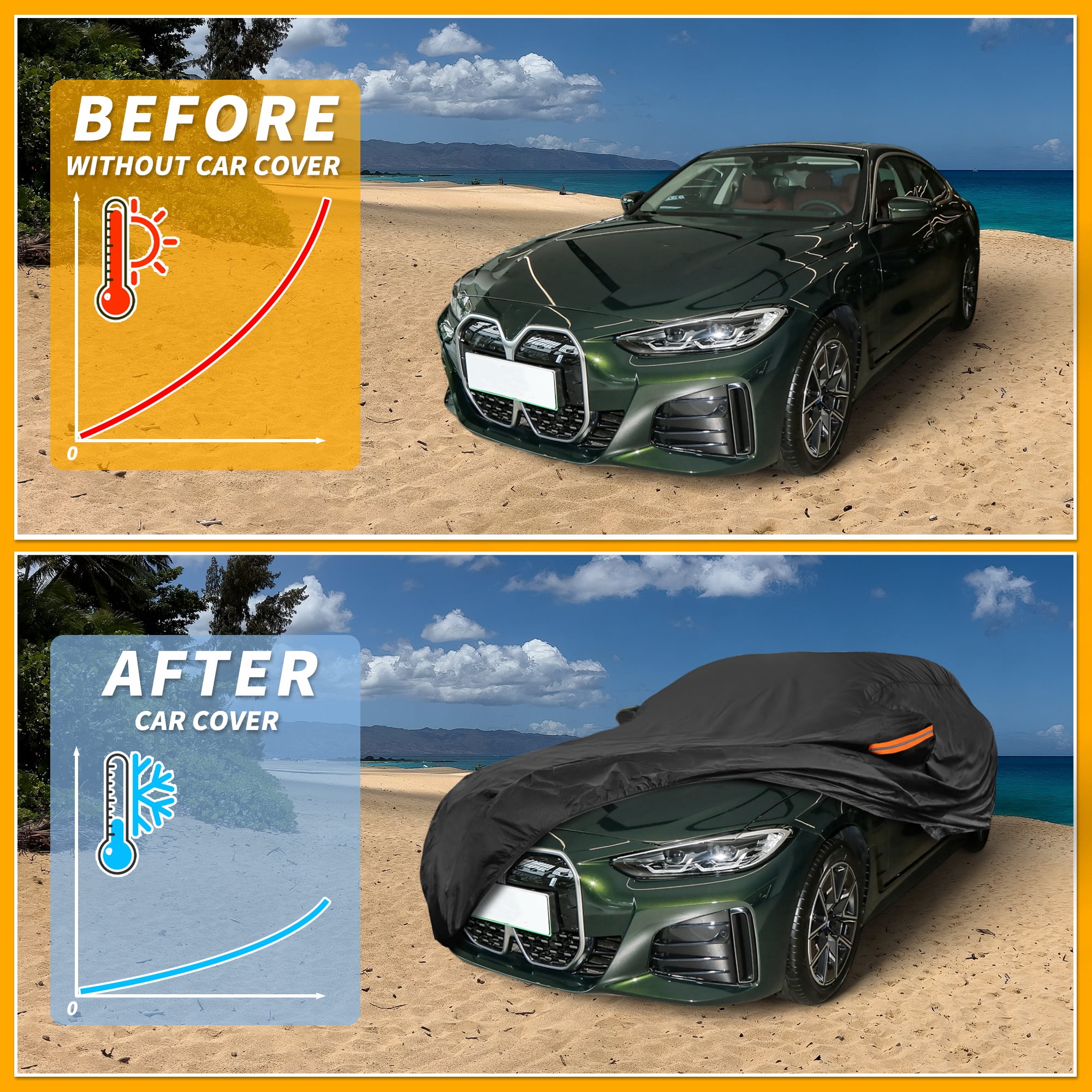 Unique Bargains Car Cover for BMW I4 190T-PU Black with Right Side Zipper