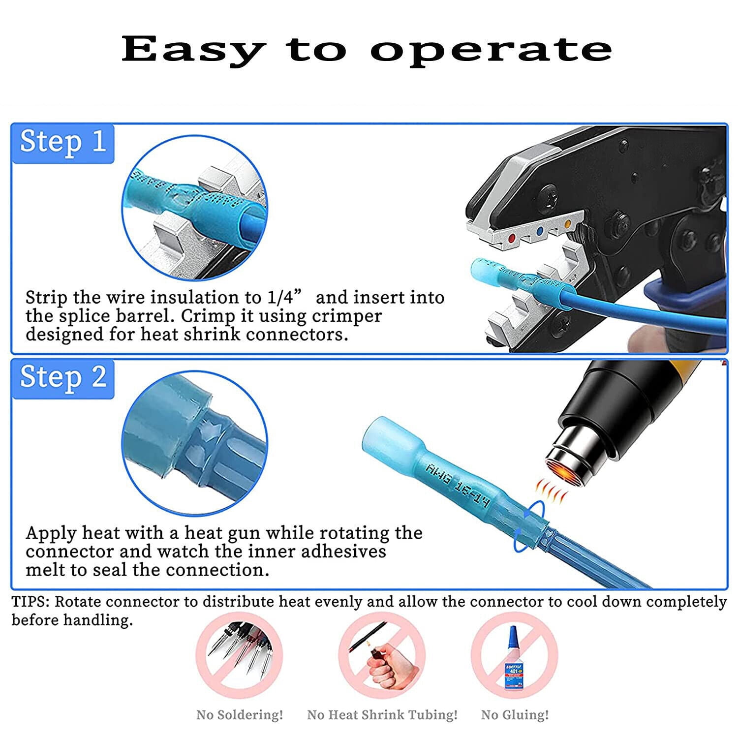 200PCS Waterproof Heat Shrink Butt Wire Splice Crimp Connector Terminal 22-14AWG