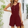 thumbnail image 2 of Women's Sleeveless Button Front Romper with Pockets Casual Summer Loose Fit Short Jumpsuit, 2 of 6