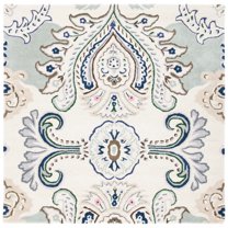 SAFAVIEH Bella Meriel Southwestern Wool Area Rug, Ivory/Blue, 5' x 5' Square