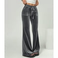 thumbnail image 4 of Velvet Pants Women Lounge Comfy Velour Flare Pants Casual Wide Leg High Waisted Drawstring with Pockets Gray S, 4 of 8