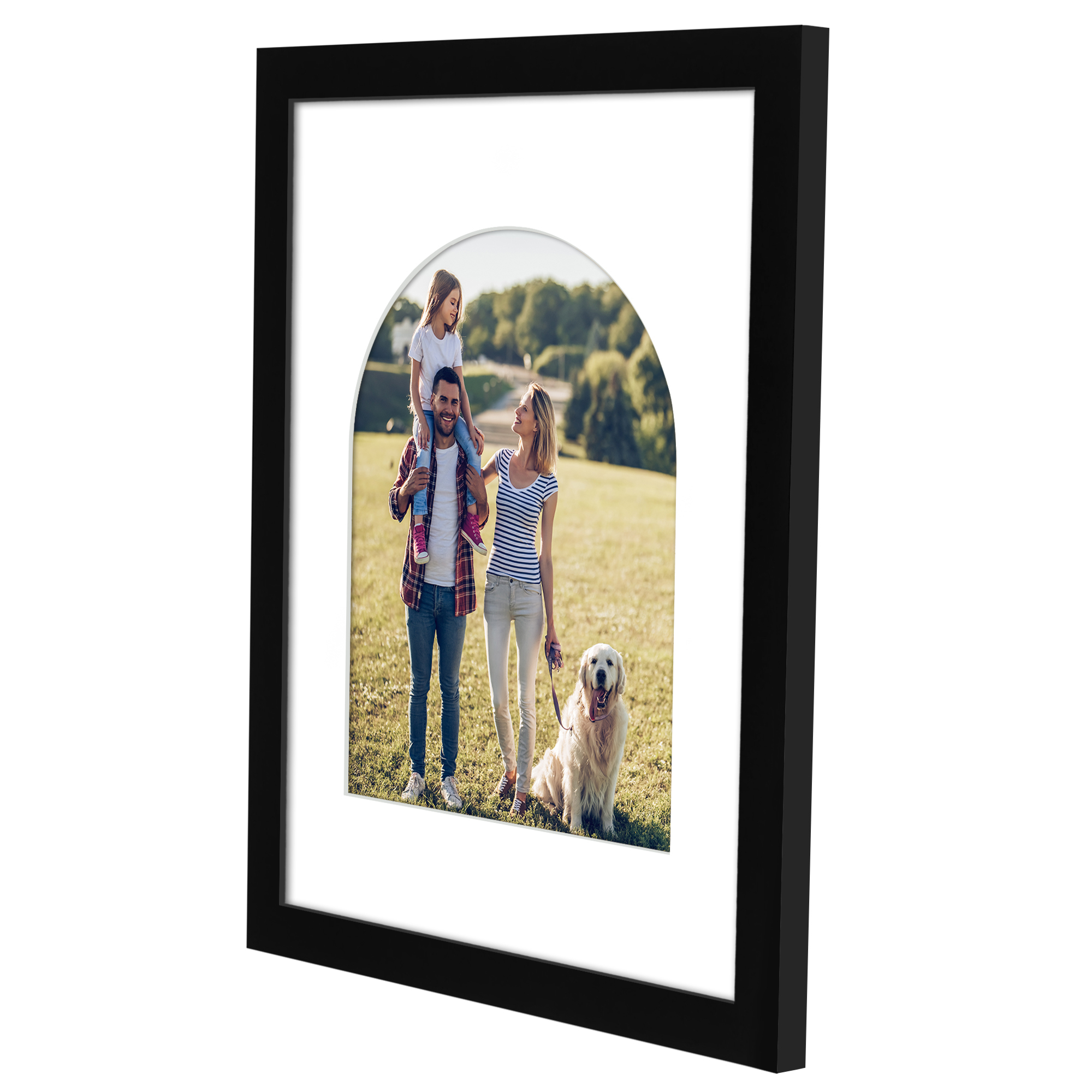 Americanflat 11x14 Picture Frame with Shatter-Resistant Glass Arch shaped Mat photos unique border - Black