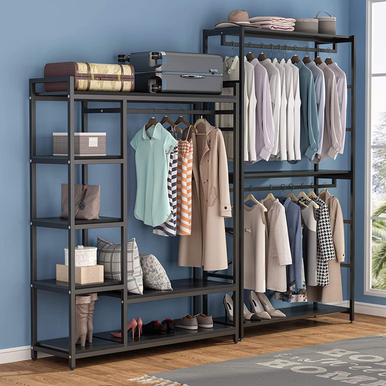 Tribesigns Double Rod Closet Organizer for Bedroom 3 Tiers Shelves