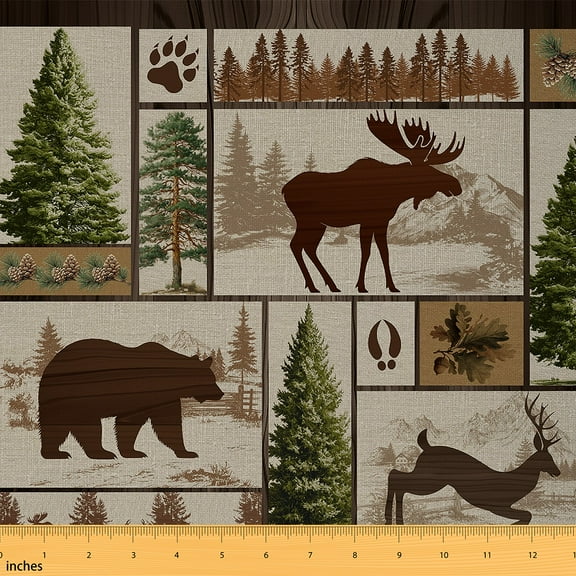 Castle Fairy Jungle Deer Bear Fabric by the Yard 1 Yard for Boys,Lodge Cabin Home Decor Fabric by the Yard,Geometric Lattice Room Decor Fabric by the Yard,Lightweight Room Decor