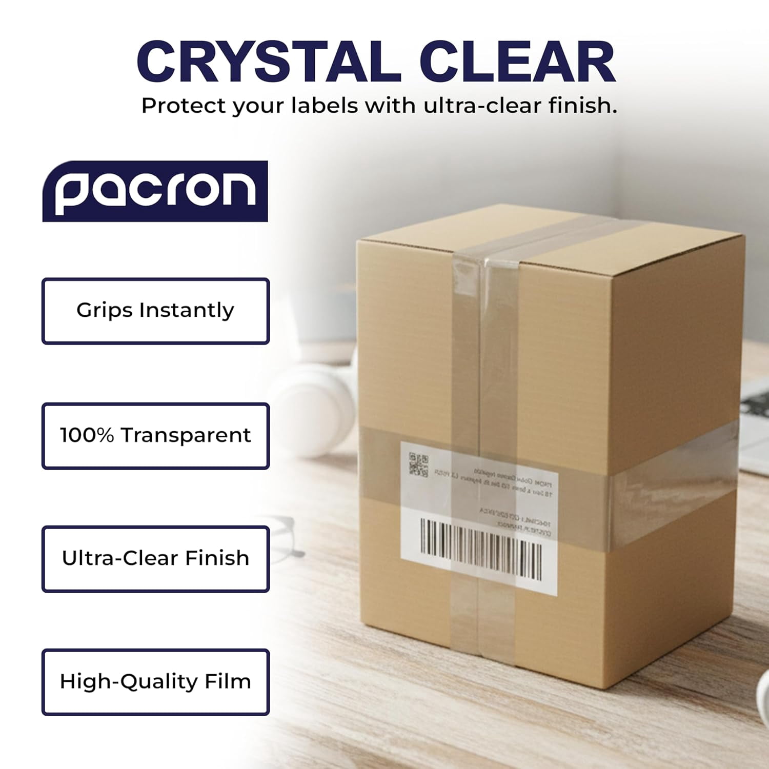 Pacron Clear Packing Tape, 72 Rolls, 1.88 in x 110 Yds - Heavy Duty Moving Tape for Packing, Storage & Mailing