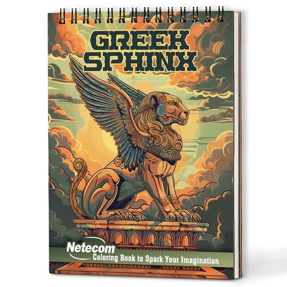 Netecom Greek Sphinx Coloring Book Spiral Bound for Adults, Wooden Cover, 30 Beautiful Coloring Pages of Mythology Creatures for Stress Relief and Relaxation