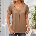 thumbnail image 3 of Olyvenn Fashion Summer Tops for Women Short Sleeve Button Square Neck Blouse Tshirts Dressy Casual Tunic Tees Pleated Solid Clothes Khaki 10, 3 of 3