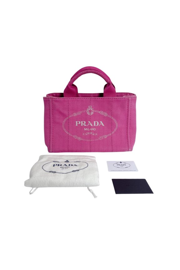 Pre-Owned Prada Canapa Denim Tote Bag, BN2439 Pink