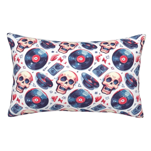 Balery record rock music Skull Funda de Cojín Estampada, Regalos para Mujeres, Regalos de Amor para Ella, Regalos para Novia o Esposa, Funda de Almohada-20"x30"
