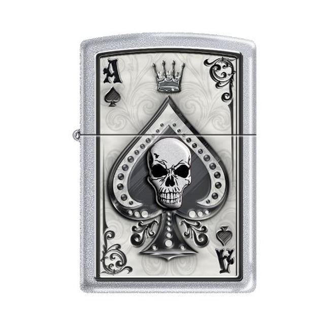 Tarjeta Zippo Ace Skull Lighter 4858 en cromo satinado