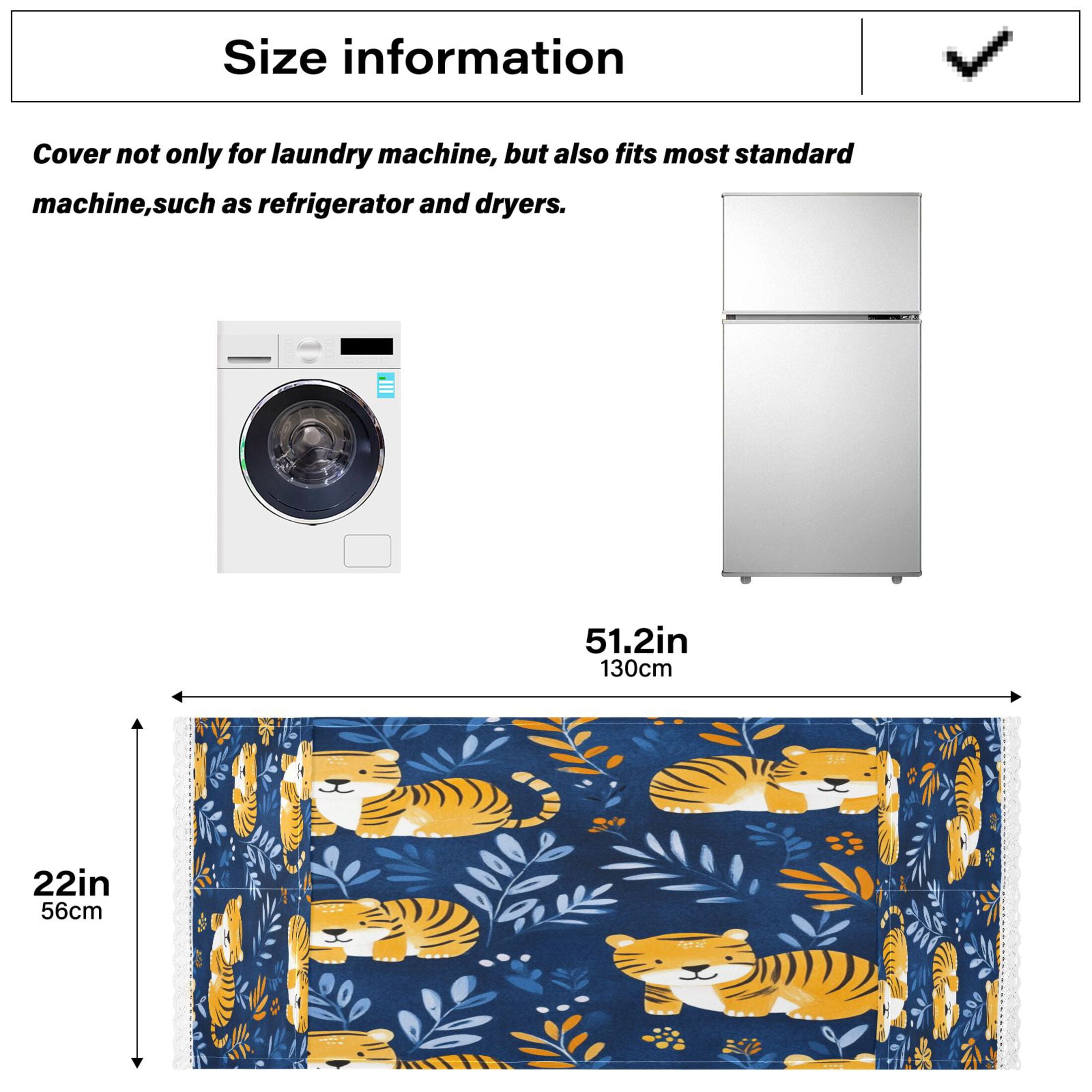 Lovely TigerWasher and Dryer Covers Dust-Proof and Oil Resistant Fridge Cover with 4 Storage Pockets Washing Machine Top Cover for Laundry Kitchen Home 51.2 x 22 In