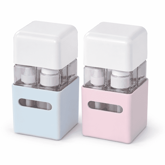 Rirool 4-in-1 Travel Toiletry Bottles Set, Leak Proof Refillable Cosmetic Containers with Pump & Spray Bottles, TSA Approved Shampoo Lotion Containers