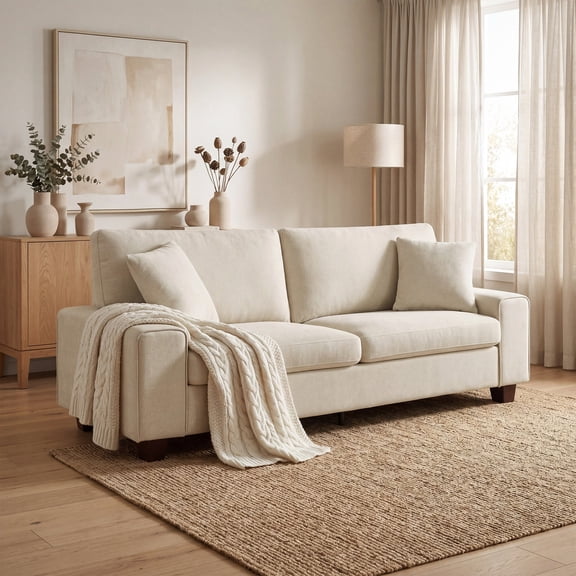 Poshby 71.25''W Loveseat 2 Seater Couch Sofa with Chenille Material, Modern for Living Room, Beige