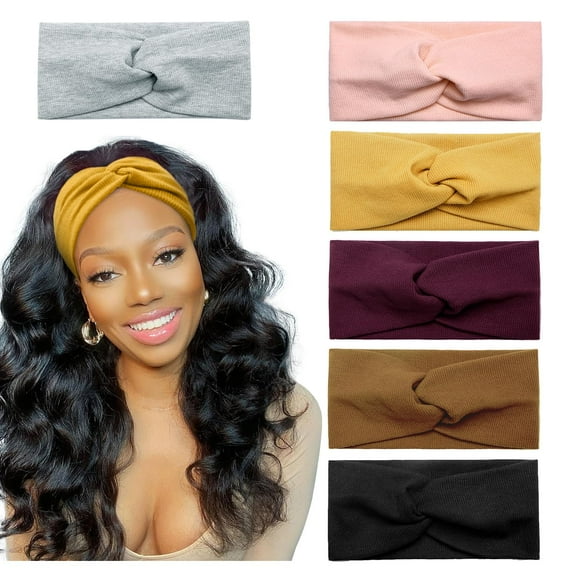 TIFOR Wide Headbands for Women's Hair Fashion Turban Elastic Head Bands Non Slip Twisted Headwraps Workout Hair Accessories, 6 Pack