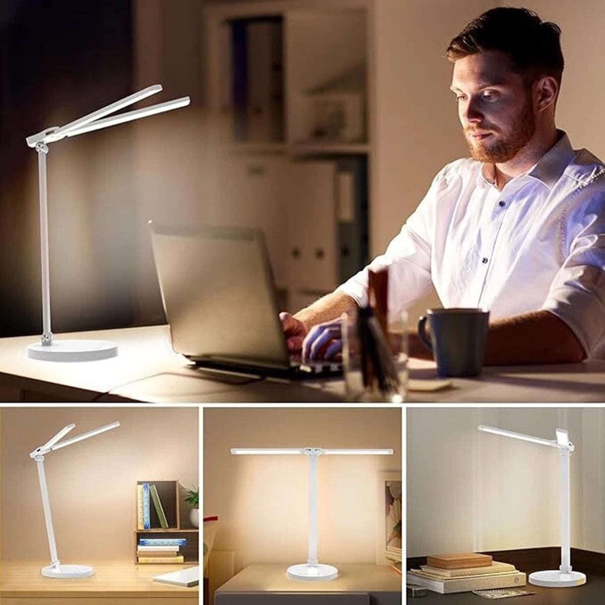 Eurhowing Dual-Head LED Desk Lamp, 10W USB Charging Lamp, 5-Level & Timer Eye-Caring Desk Light for Gaming, Office, Study