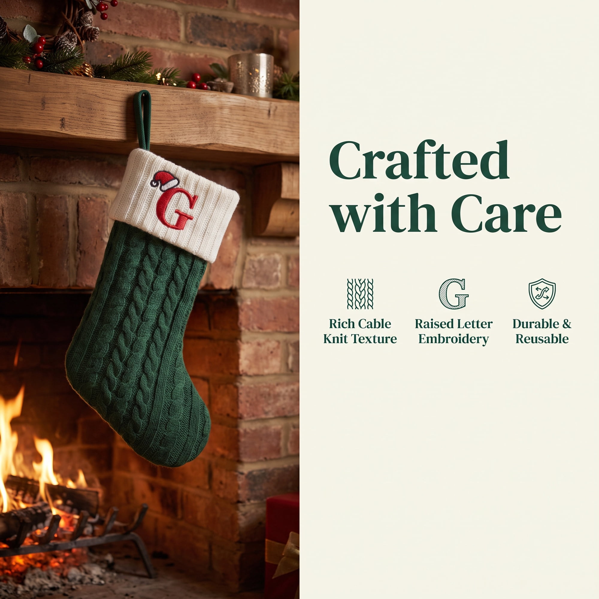 Unique Bargains Christmas Luxury Grand Hearth Accent Stocking Green Letter G 8"
