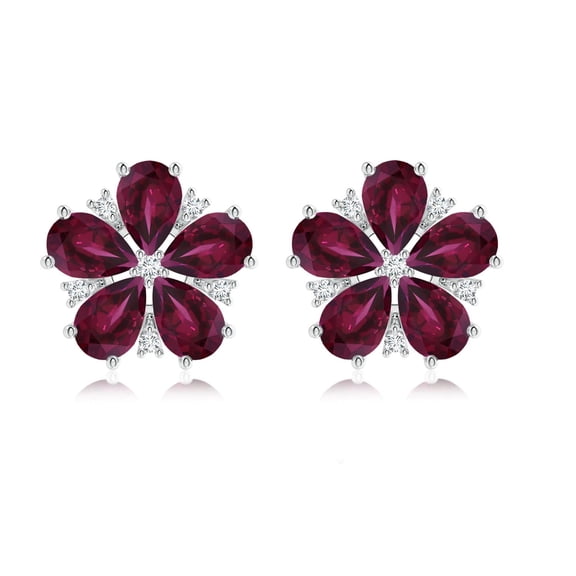 Flower Stud 6X4 MM Pear Garnet 925 Sterling Silver Women Dainty Wedding Stud Earring