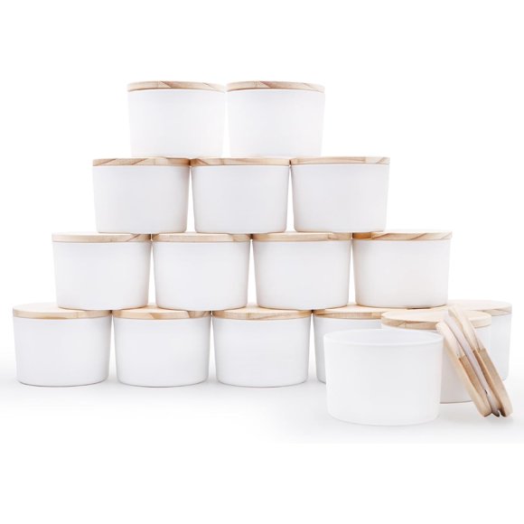 SHOWIN 4 OZ Thick Candle Jars for Making Candles 16 Pcs, White Empty Jars with Wood Lids, Sample Container - Dishwasher Safe,Matte White