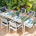 thumbnail image 2 of Merry Christmas Table Cloths for 8 Foot Rectangle Tables, Rustic Xmas Tree Elk Blue Snowman Snowflake Patio Waterproof Elastic Fitted Tablecloths, Washable Rectangular Table Cover for Camping, 2 of 8