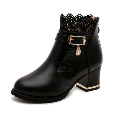 

Zunfeo Women Winter Boots- Solid Pointy Toe Fuzzy Snow Boots Low-heeled Vintage Boots Christmas Gifts Clearance Black 5.5