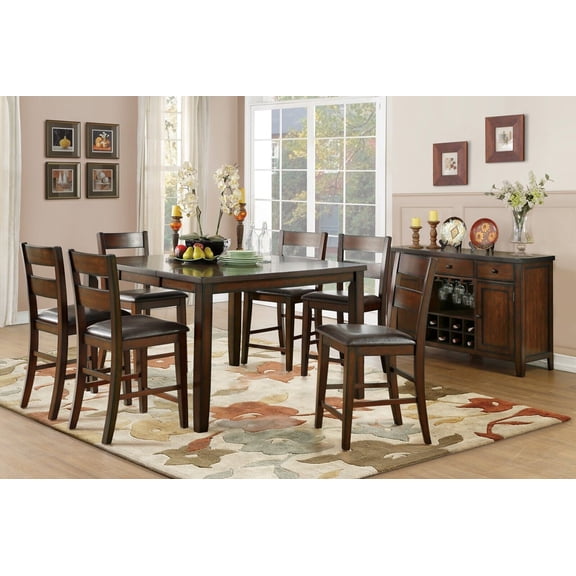 Transitional Cherry Finish 7pc Counter Height Dining Set Table with Extension Leaf 6 High Chairs Classic Style