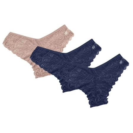 Kmdttou Women s Plus Size Underwear Sexy Lace High Cut Panties Comfort Bikini Panty Stretch Underpants Breathable Ladies Briefs (Available in Plus Size) Dark Blue-2XL
