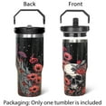 thumbnail image 3 of 30oz Insulated Tumbler with Handle & Flip Straw - Goth Skull & Poppy Design Travel Mug, Gothic Halloween Gift for Women (1-Pack), 3 of 6