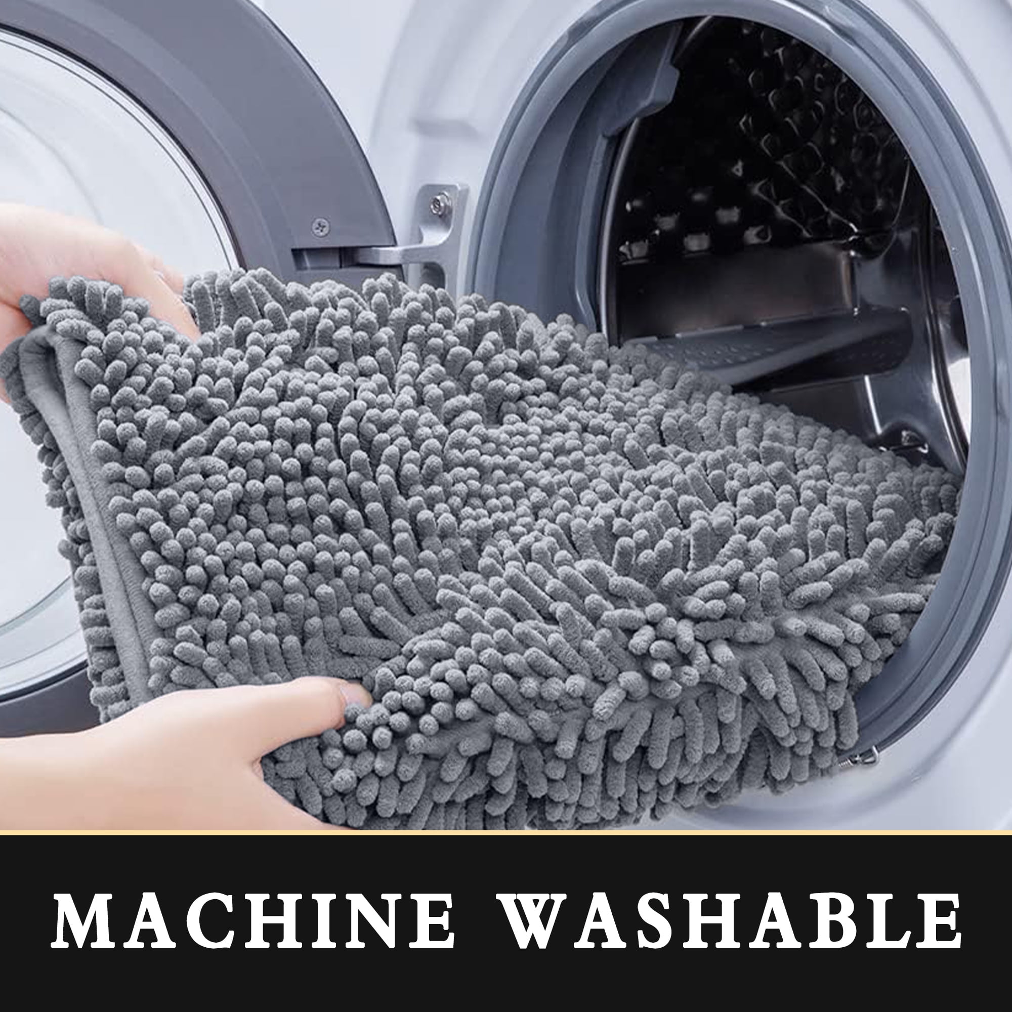 Furrygo Gray Chenille Bathroom Rugs, Thick Soft Absorbent Bath Rugs, Machine Washable Bath Mats for Bathroom Floor, Tub and Shower