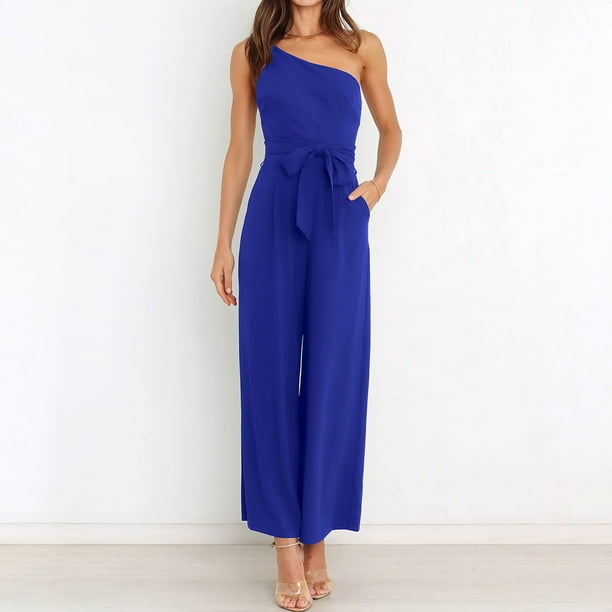 Pantalones Mono informal para mujer, estilo elegante, sin espalda, con lazo, atuendo diario Cgtredaw XL Azul para Mujer