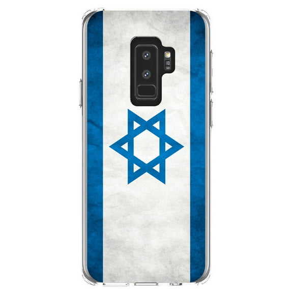 DistinctInk Clear Shockproof Hybrid Case for Samsung Galaxy S9  PLUS (6.2" Screen) - TPU Bumper, Acrylic Back, Tempered Glass Screen Protector - Israel Israeli Old Flag - Israel