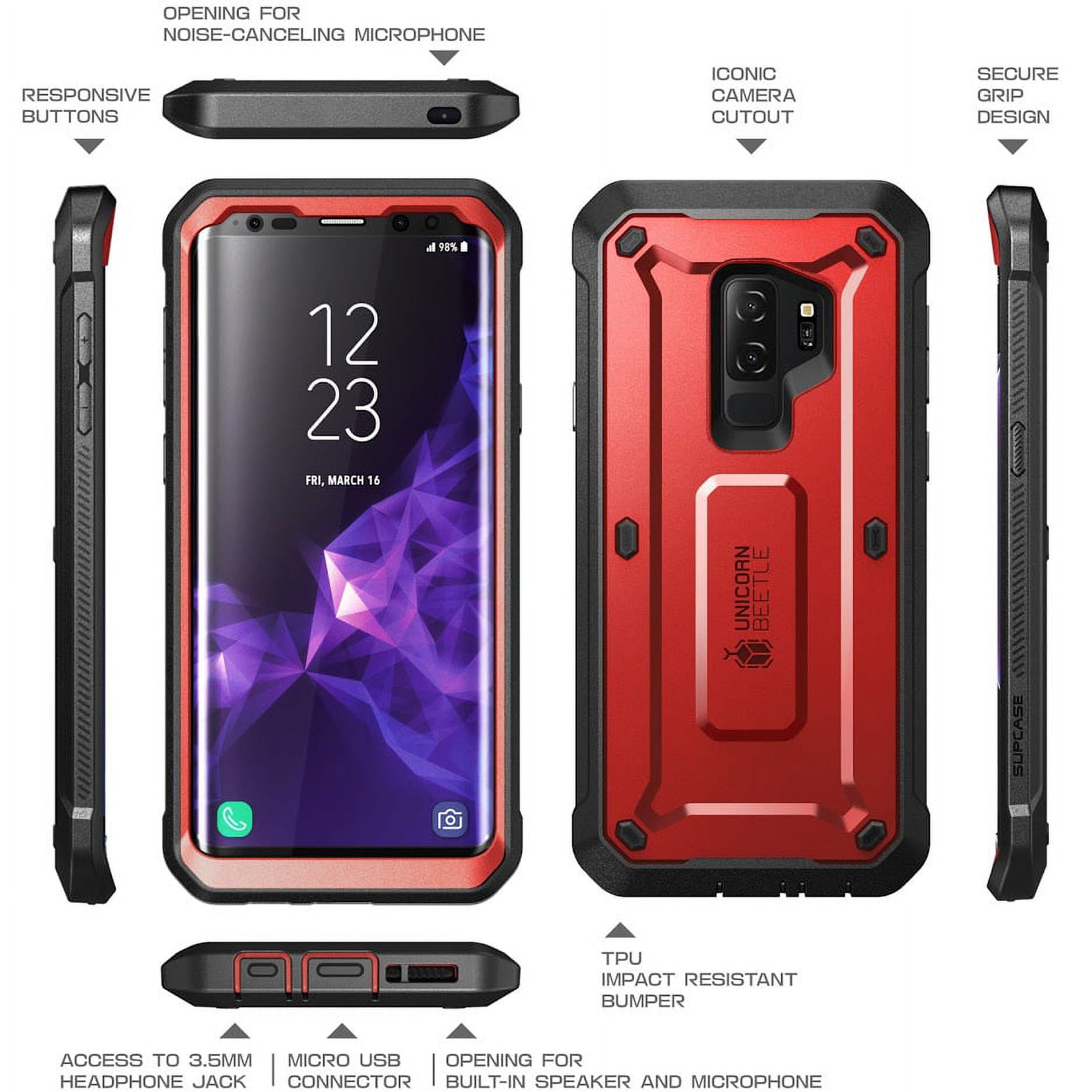 SUPCASE Unicorn Beetle Pro Series Case Designed for Samsung Galaxy S9+ Plus, with Built-in Screen Protector Full-Body Rugged Holster Case for Galaxy S9+ Plus (2018 Release) (MetallicRed)
